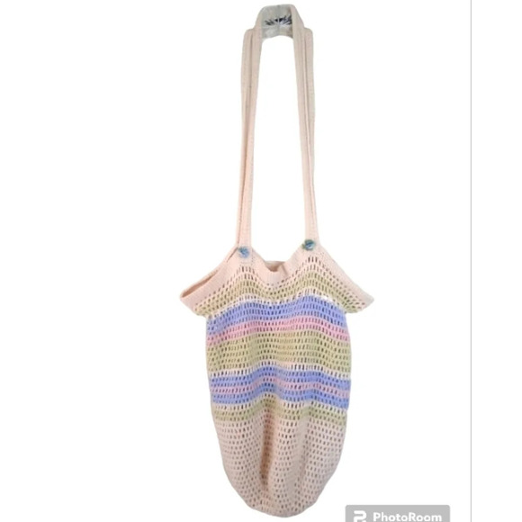 Handmade Very Cute Crochet Striped Fish Themed Beach Bag / Farmers Market Bag - Picture 1 of 6